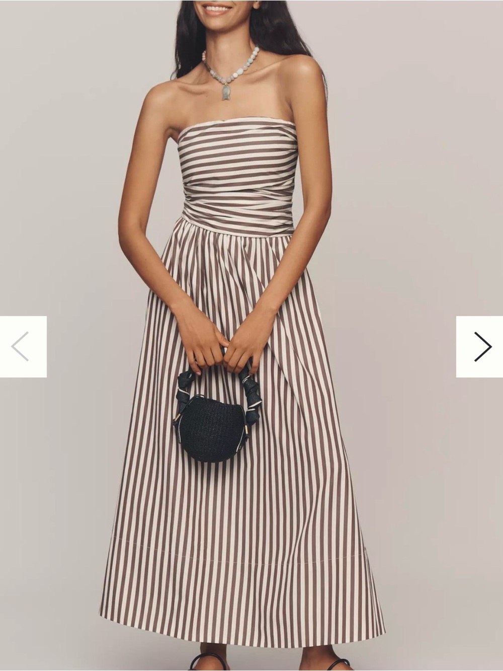 Faithfull the Brand Brown & White Striped Strapless Vera Maxi Dress